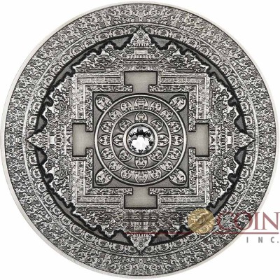 Fiji KALACHAKRA Silver coin MANDALA ART series $10 Antique finish 2015 Ultra High Relief 3 oz